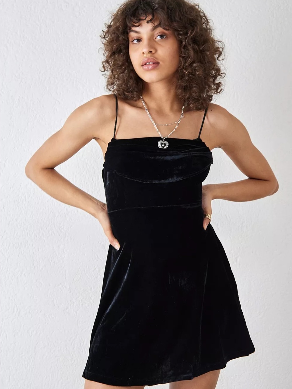 Urban Outfitters Black Velvet Spaghetti-Strap Mini Dress